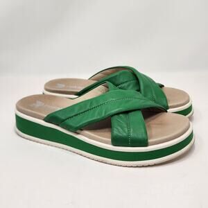 Rieker Womens Evolution Green Leather Crossover Slip On Sandals Size 40 US